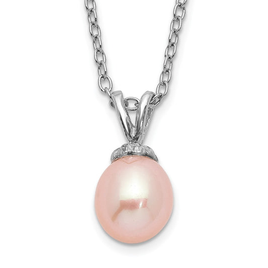 Sterling Silver Madi K Rhodium-plated 6-7mm Pink Rice Freshwater Cultured Pearl 14 inch Necklace