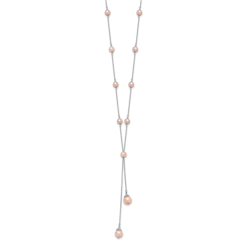 Sterling Silver RH-plated Pink FWC Pearl 9 Station w/2in ext Necklace