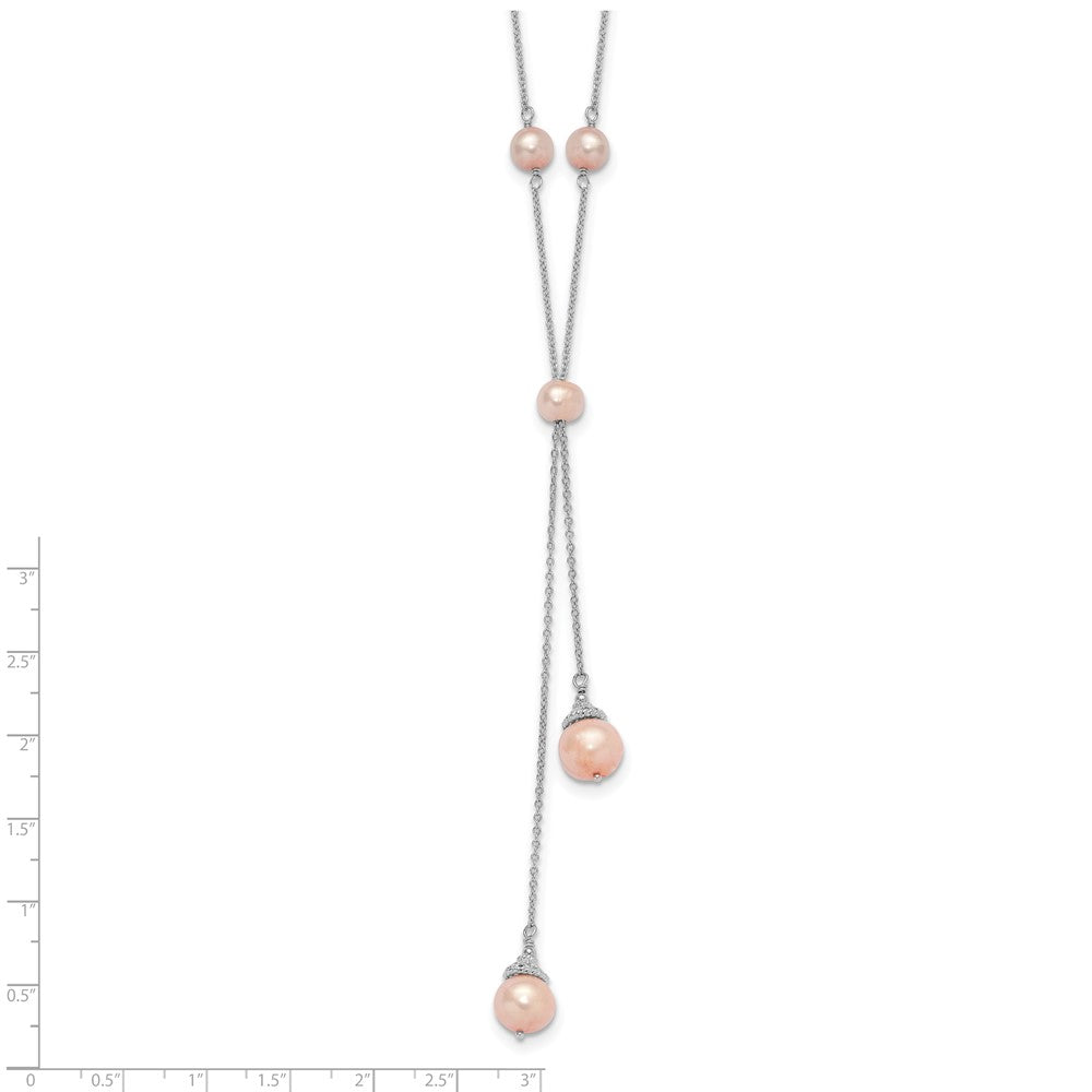 Sterling Silver RH-plated Pink FWC Pearl 9 Station w/2in ext Necklace