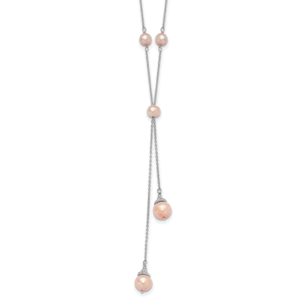 Sterling Silver RH-plated Pink FWC Pearl 9 Station w/2in ext Necklace