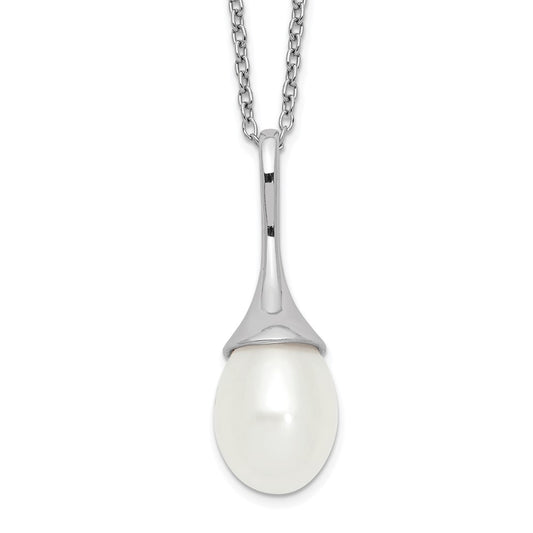 Sterling Silver Rhodium-plated 8-9mm White Teardrop Freshwater Cultured Pearl 17 inch Necklace