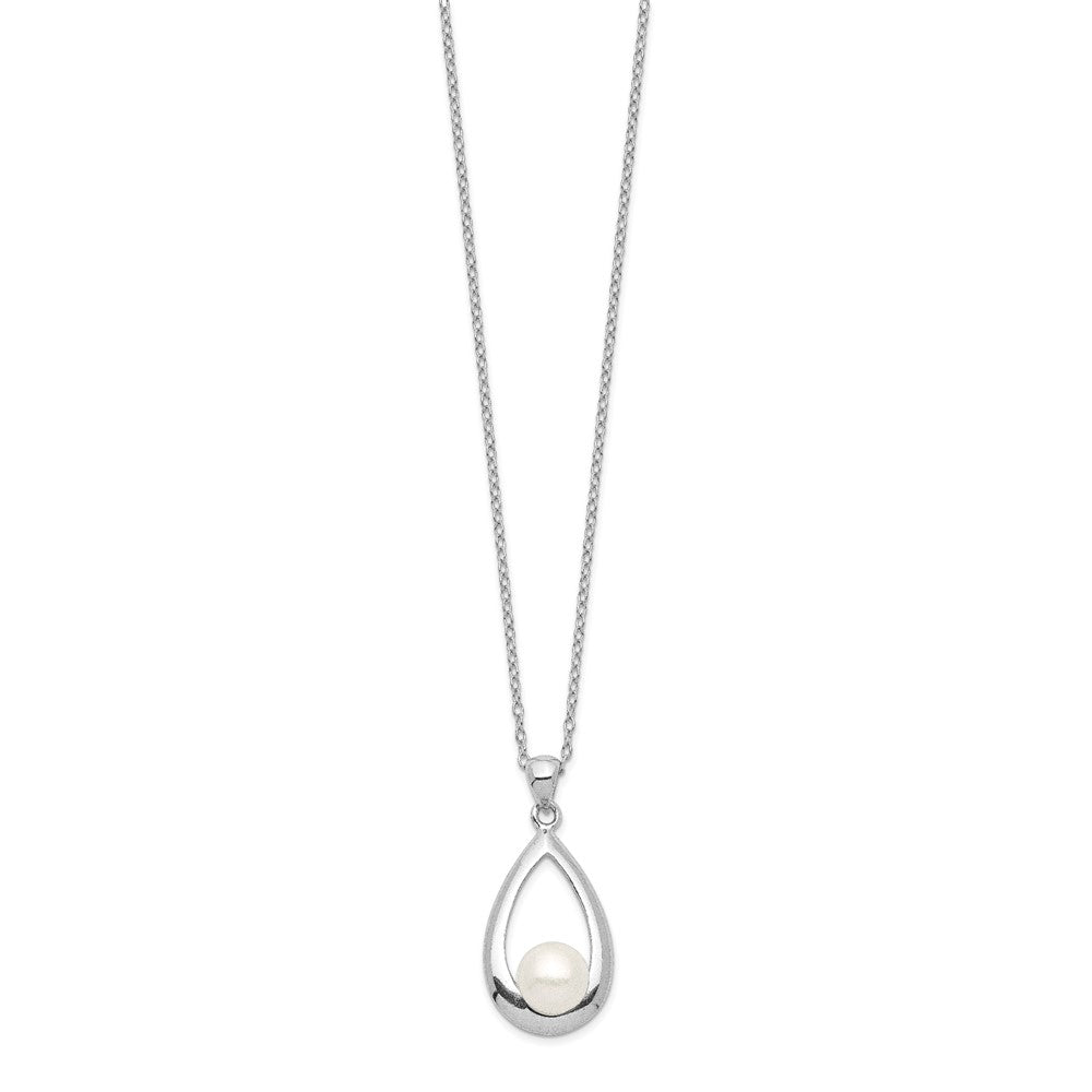 Sterling Silver Rhodium-plated 6-7mm White Button Freshwater Cultured Pearl 17 inch Necklace