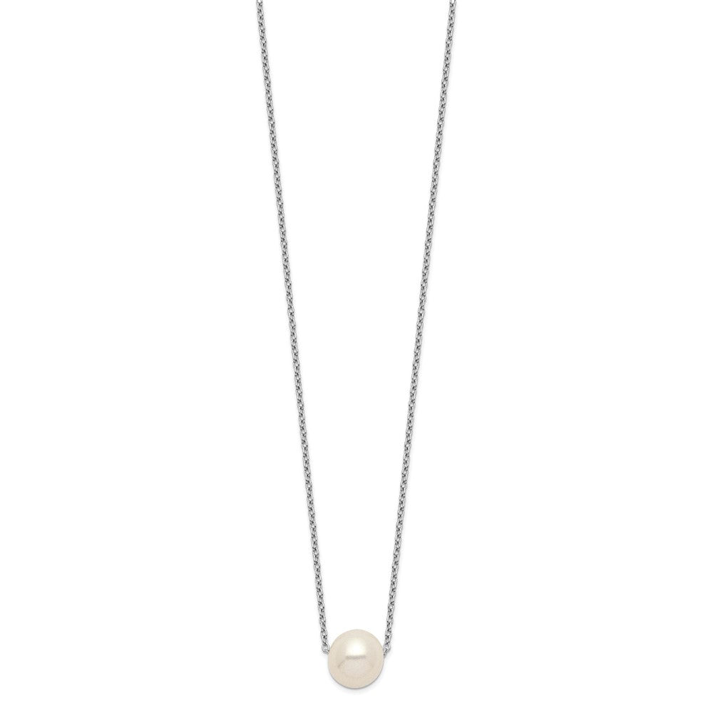 Sterling Silver Rhodium-plated 9-10mm White Near-Round Freshwater Cultured Pearl 18 inch Necklace