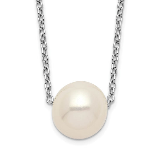 Sterling Silver Rhodium-plated 9-10mm White Near-Round Freshwater Cultured Pearl 18 inch Necklace