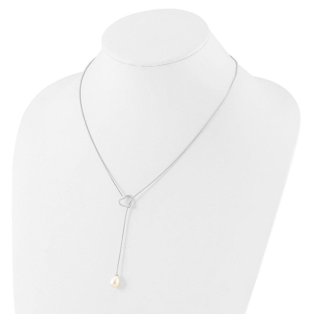 Sterling Silver Rhodium-plated 7-8mm White Teardrop Freshwater Cultured Pearl Heart 20 inch Necklace