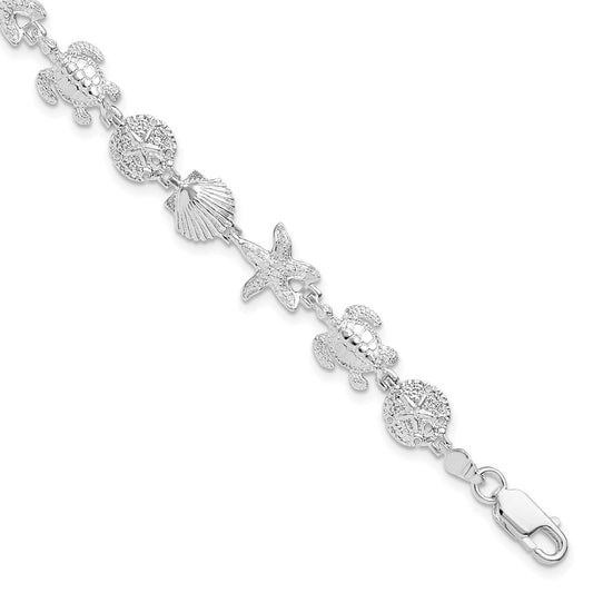 De-Ani Sterling Silver Rhodium-plated Polished and Textured 7.25 inch Bracelet