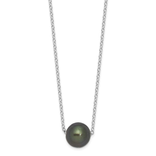 Sterling Silver Rhodium-plated 8-9mm Black Semi-Round Tahitian Saltwater Cultured Pearl 17 inch Necklace