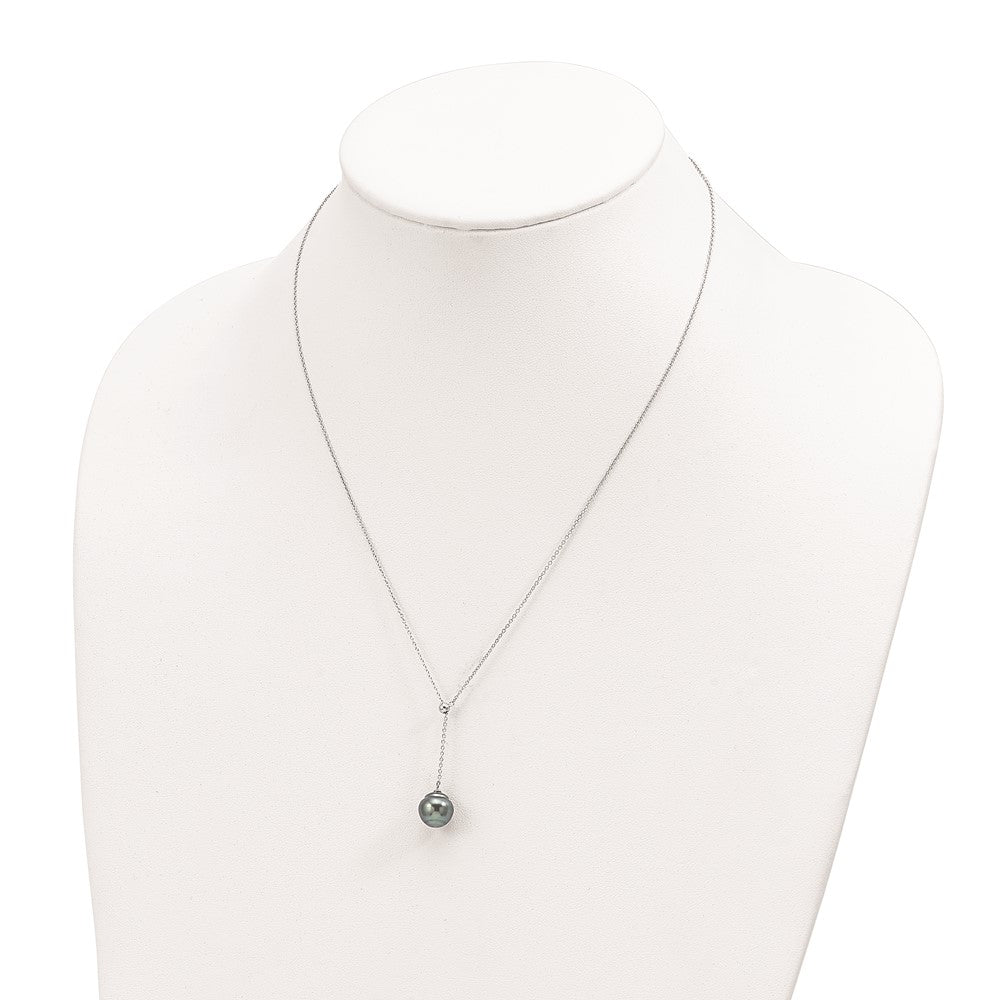 Sterling Silver Rhodium-plated 9-10mm Black Baroque Tahitian Saltwater Cultured Pearl 18 inch Necklace
