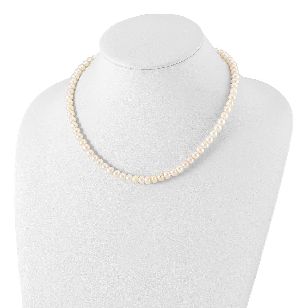 Sterling Silver Rhodium-plated 7-8mm White Near-Round Freshwater Cultured Pearl 18 inch Necklace