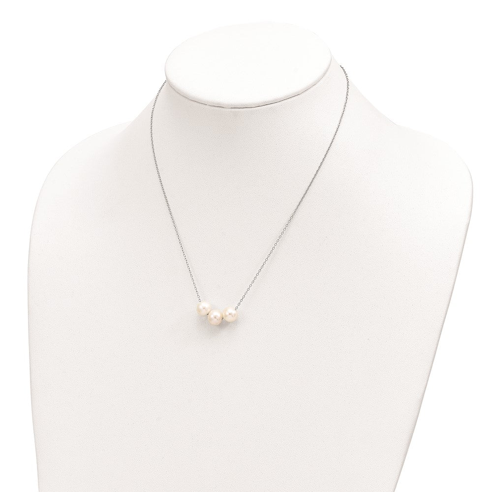 Sterling Silver Rhodium-plated 8-9mm White Near-Round Freshwater Cultured Pearl 17 inch Necklace
