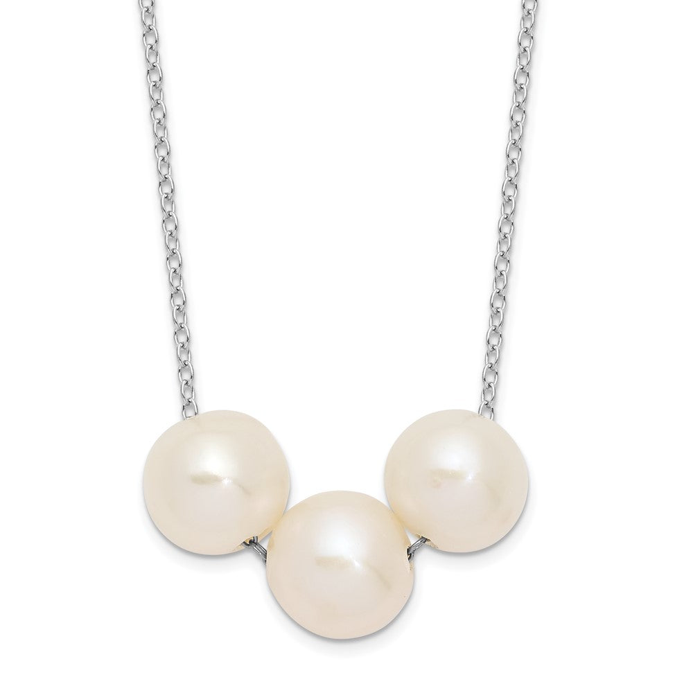 Sterling Silver Rhodium-plated 8-9mm White Near-Round Freshwater Cultured Pearl 17 inch Necklace