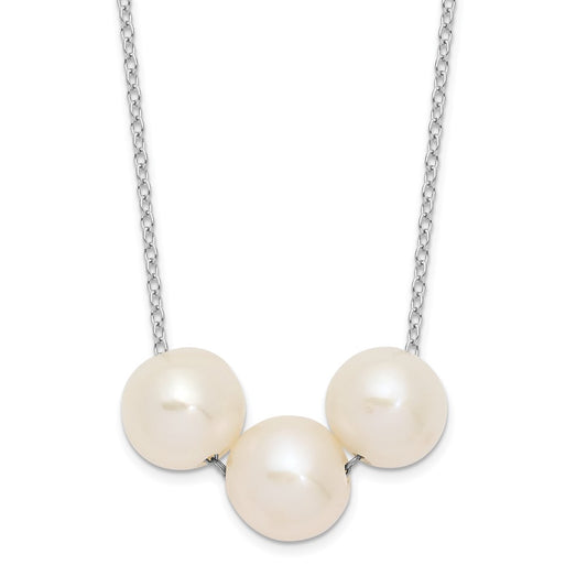 Sterling Silver Rhodium-plated 8-9mm White Near-Round Freshwater Cultured Pearl 17 inch Necklace