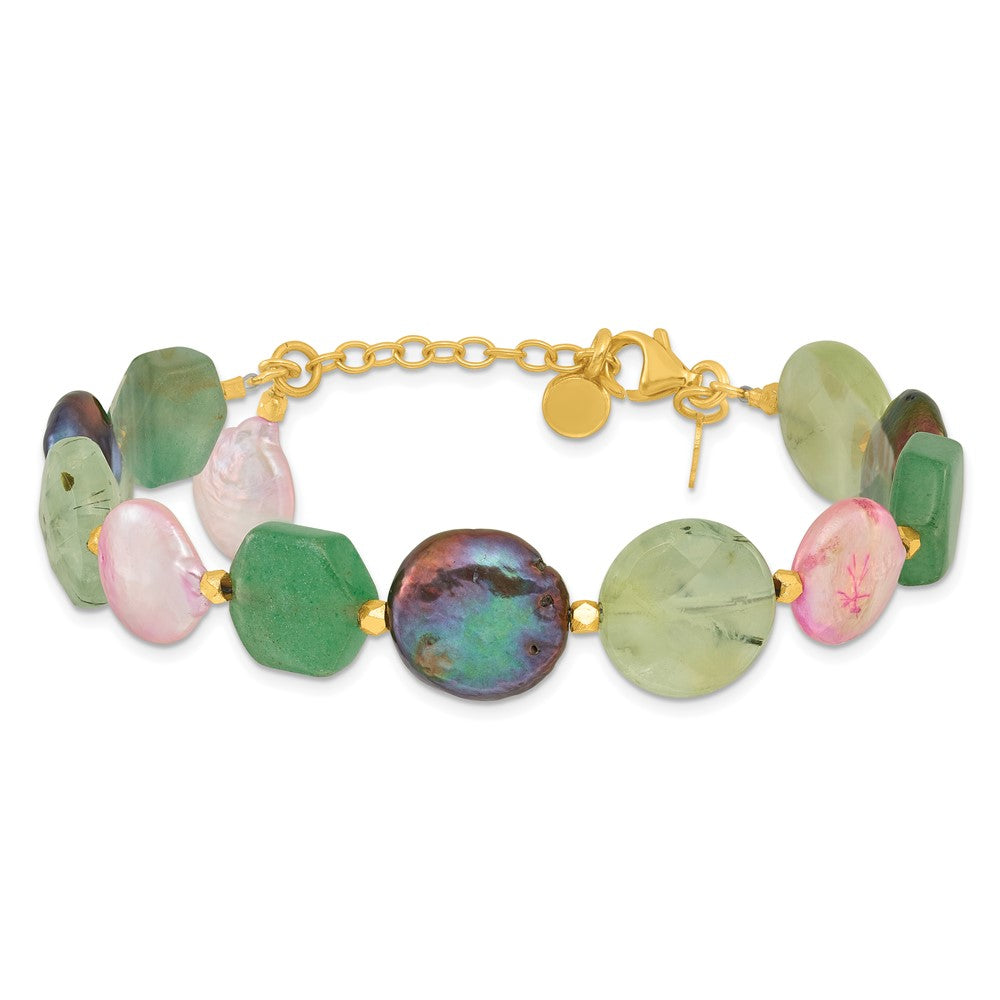 Sterling Silver Gold-plated FWC Pearl/Multi Stone w/1in ext. Bracelet