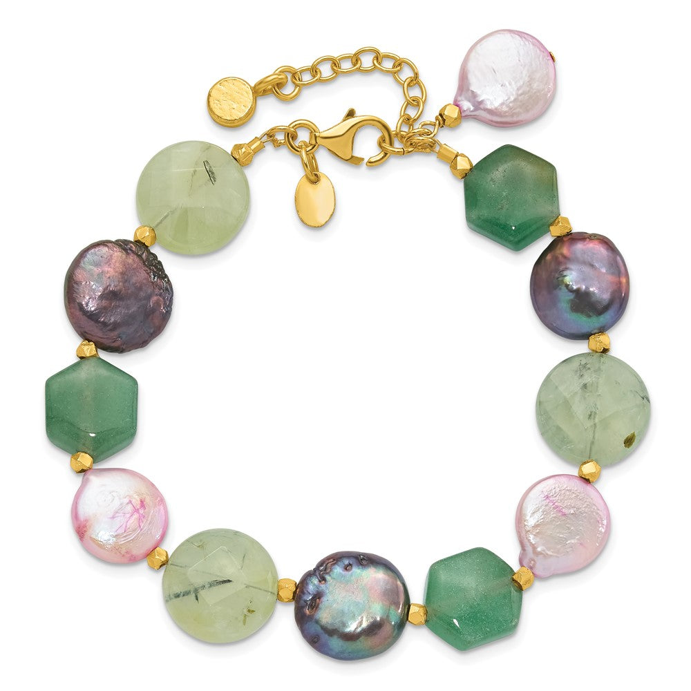 Sterling Silver Gold-plated FWC Pearl/Multi Stone w/1in ext. Bracelet