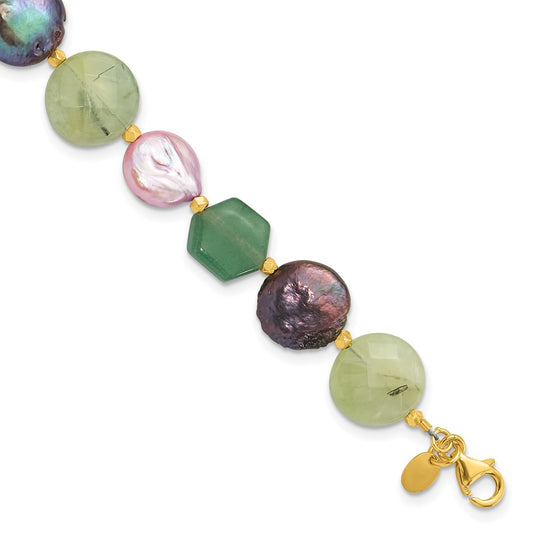 Sterling Silver Gold-plated FWC Pearl/Multi Stone w/1in ext. Bracelet