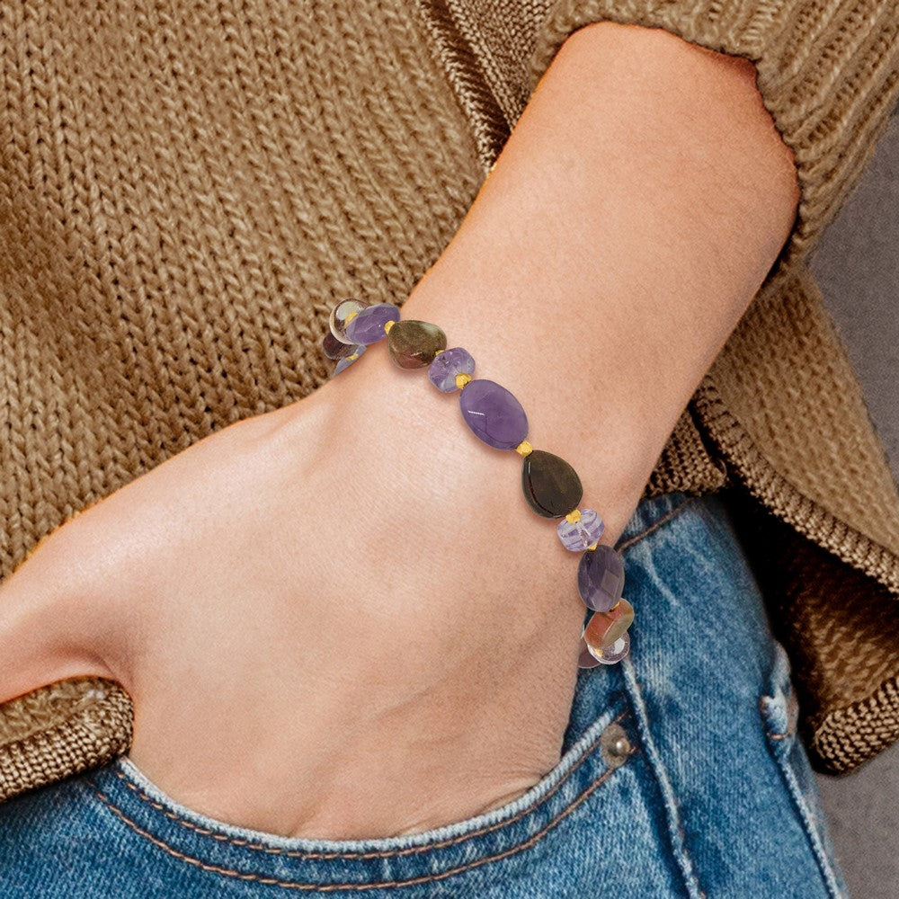 Sterling Silver Gold-plated Amethyst/Tourmaline w/1in ext Bracelet