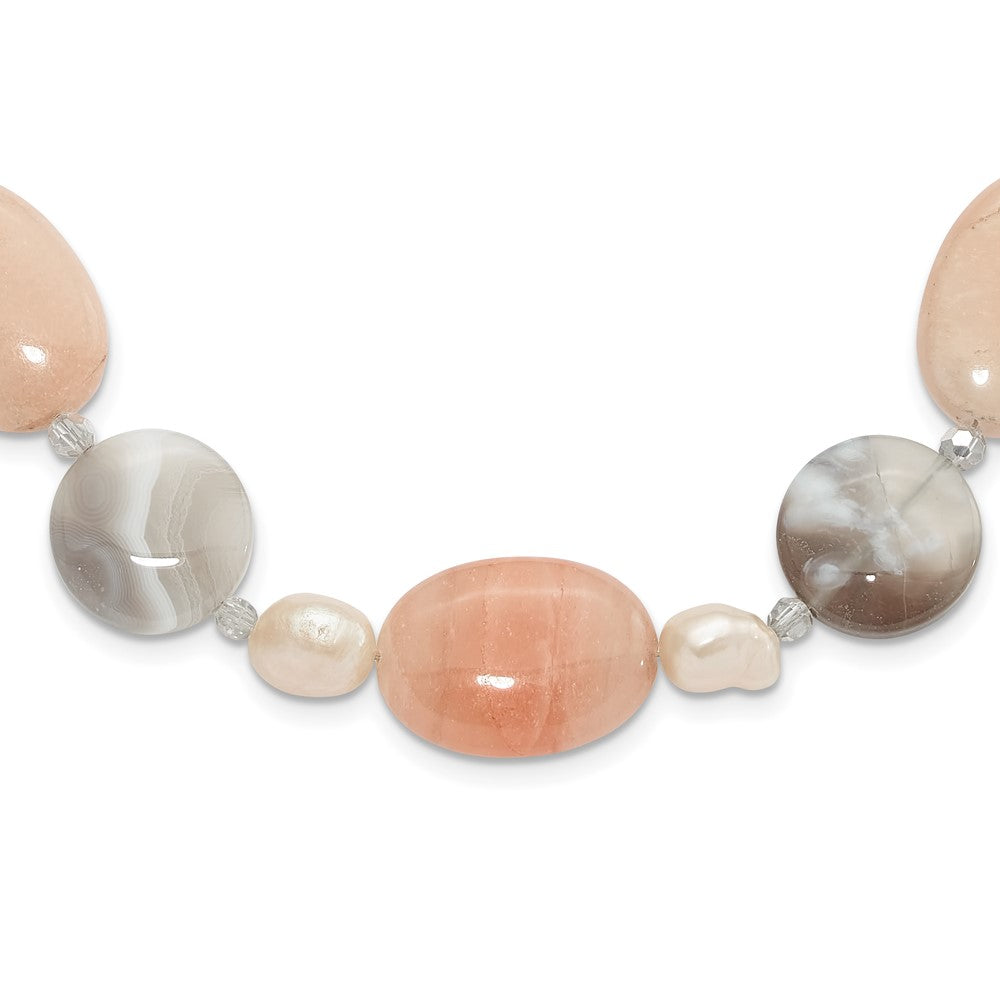 Sterling Silver Aventurine,Crystal and FWC Pearl w/2in ext Necklace
