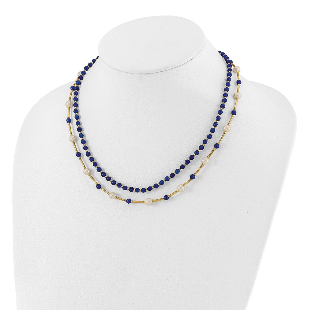 Sterling Silver Gold-plated FWC Pearl/Blue Quartz 2in ext. Necklace