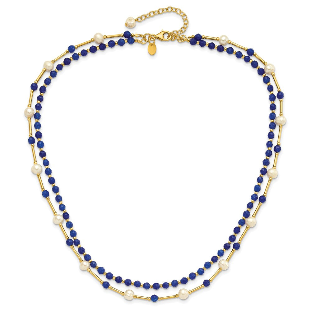 Sterling Silver Gold-plated FWC Pearl/Blue Quartz 2in ext. Necklace
