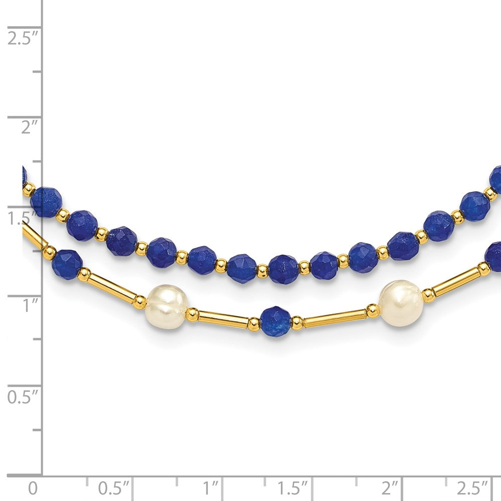 Sterling Silver Gold-plated FWC Pearl/Blue Quartz 2in ext. Necklace