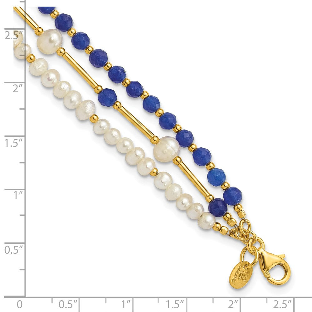 Sterling Silver Gold-plated FWC Pearl/Blue Quartz 1in ext. Bracelet