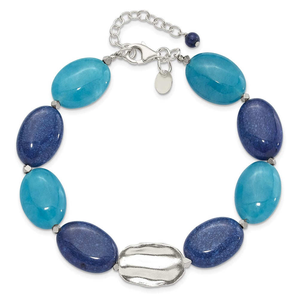 Sterling Silver Hematite, Jade, Lapis, Quartz 8in w/1in ext Bracelet
