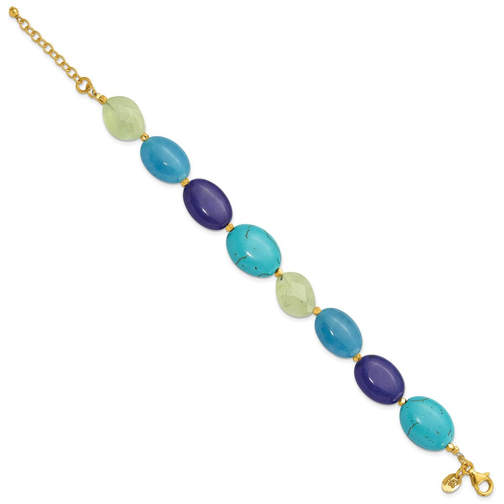 Sterling Silver Gold-plated Multi Stone 7in w/1in ext. Bracelet