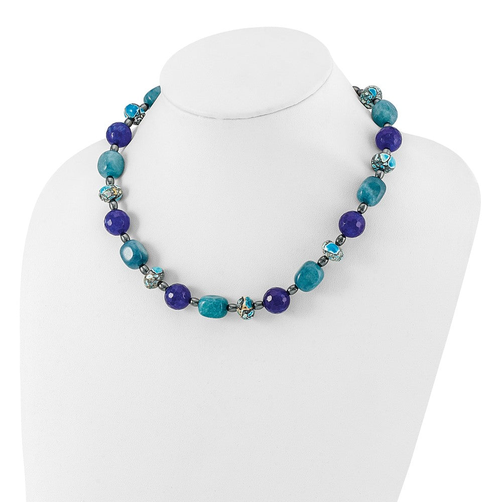 Sterling Silver Agate,Hematite,Quartz,Chip Composite 2in ext Necklace
