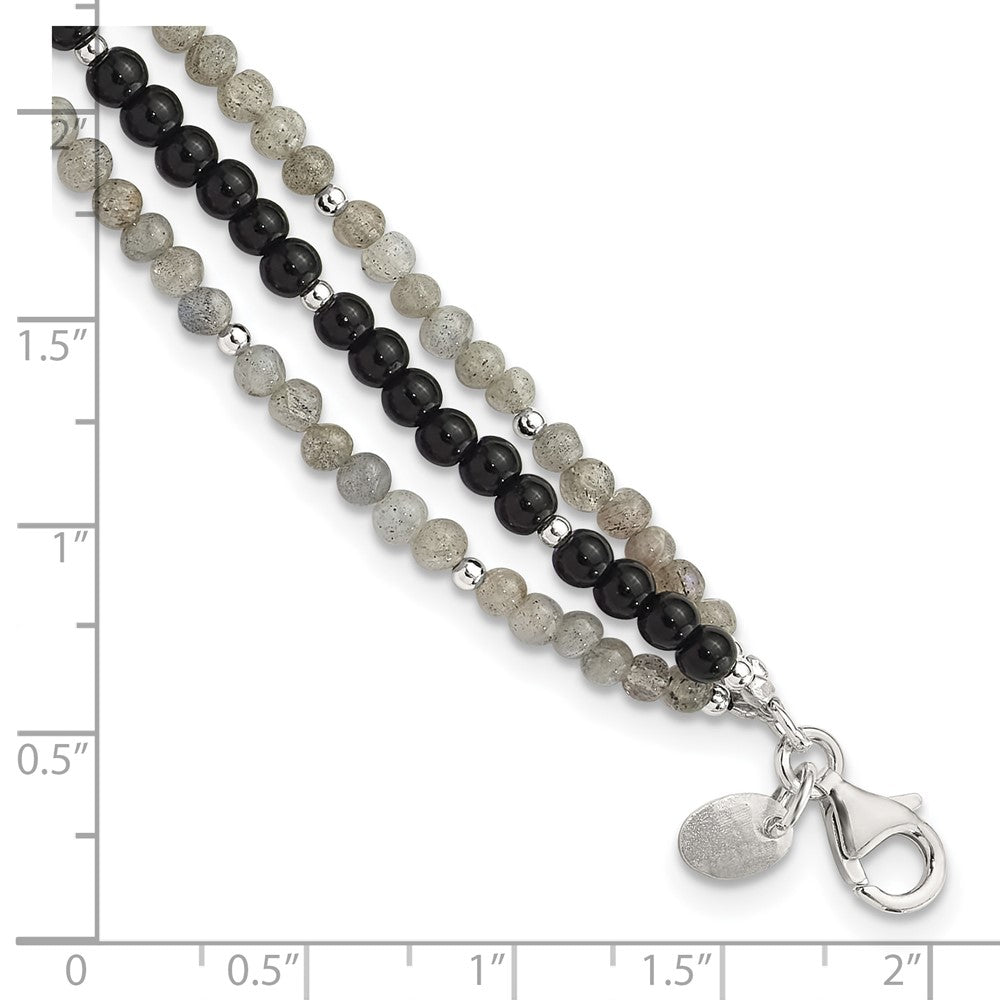 Sterling Silver Agate,Labradorite,Quartz 3-Strand 1in ext Bracelet