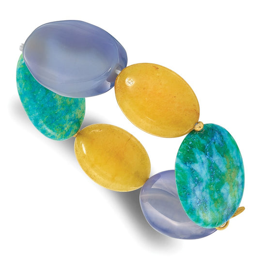 Sterling Silver Gold-plated Agate/Jade/Recon Serpentine Bracelet