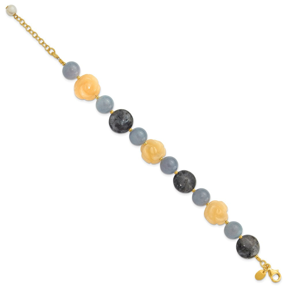 Sterling Silver Gold-plated Agate/Labradorite/Jade 1in ext. Bracelet