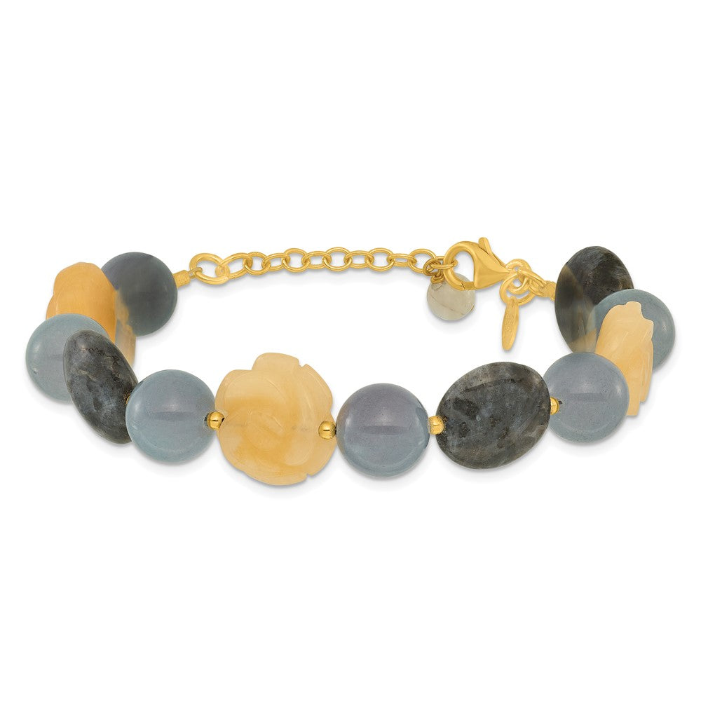 Sterling Silver Gold-plated Agate/Labradorite/Jade 1in ext. Bracelet