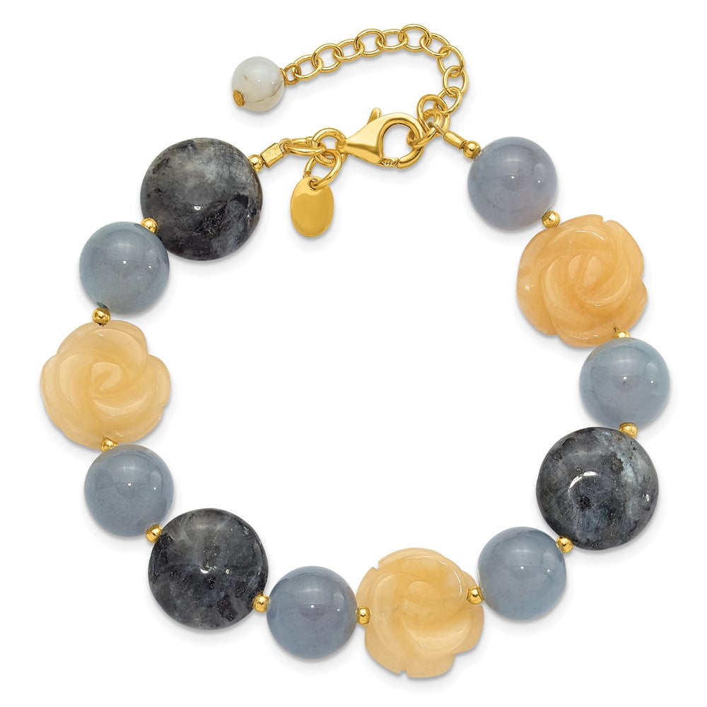 Sterling Silver Gold-plated Agate/Labradorite/Jade 1in ext. Bracelet