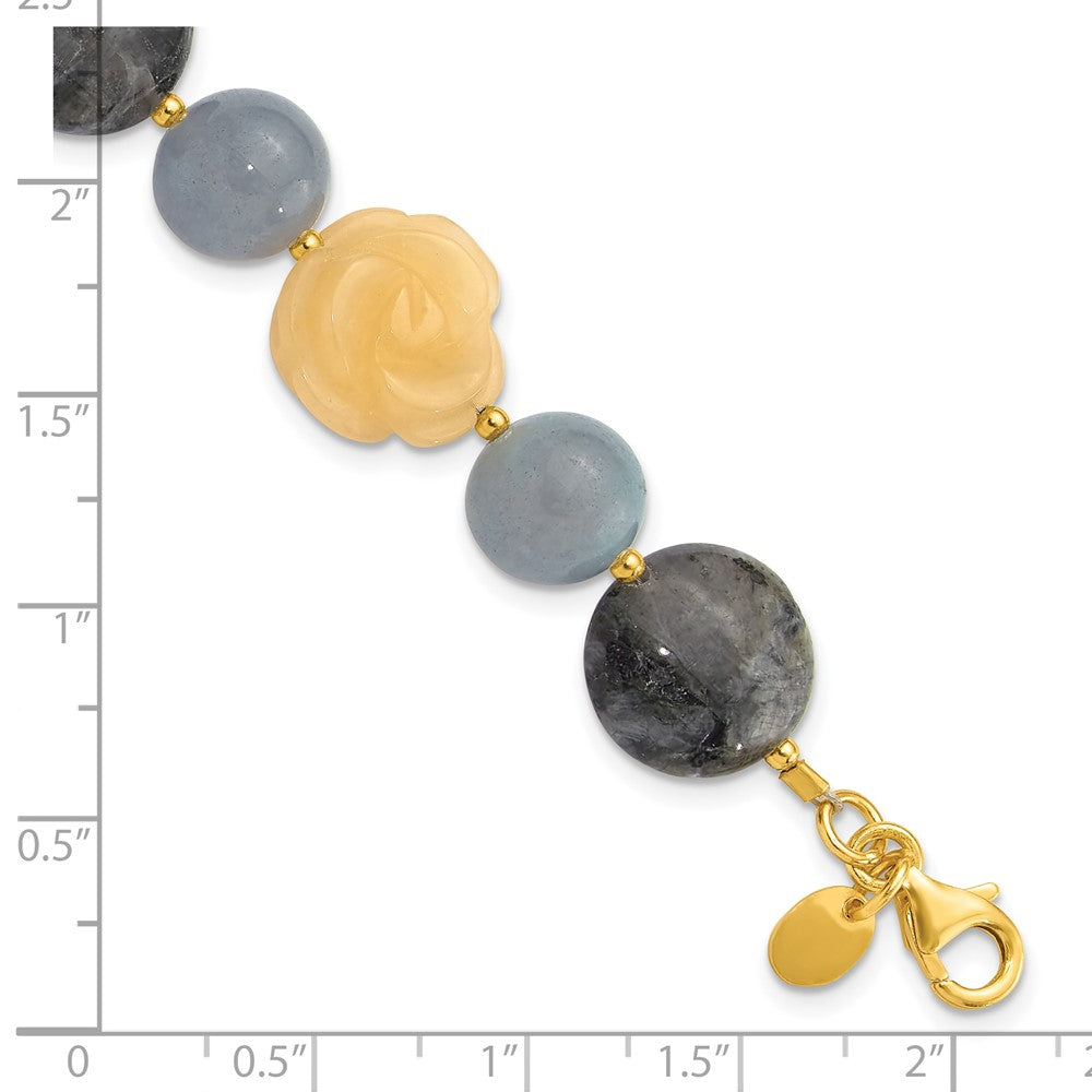 Sterling Silver Gold-plated Agate/Labradorite/Jade 1in ext. Bracelet