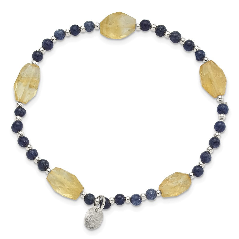 Sterling Silver Blue Agate and Citrine Stretch Bracelet