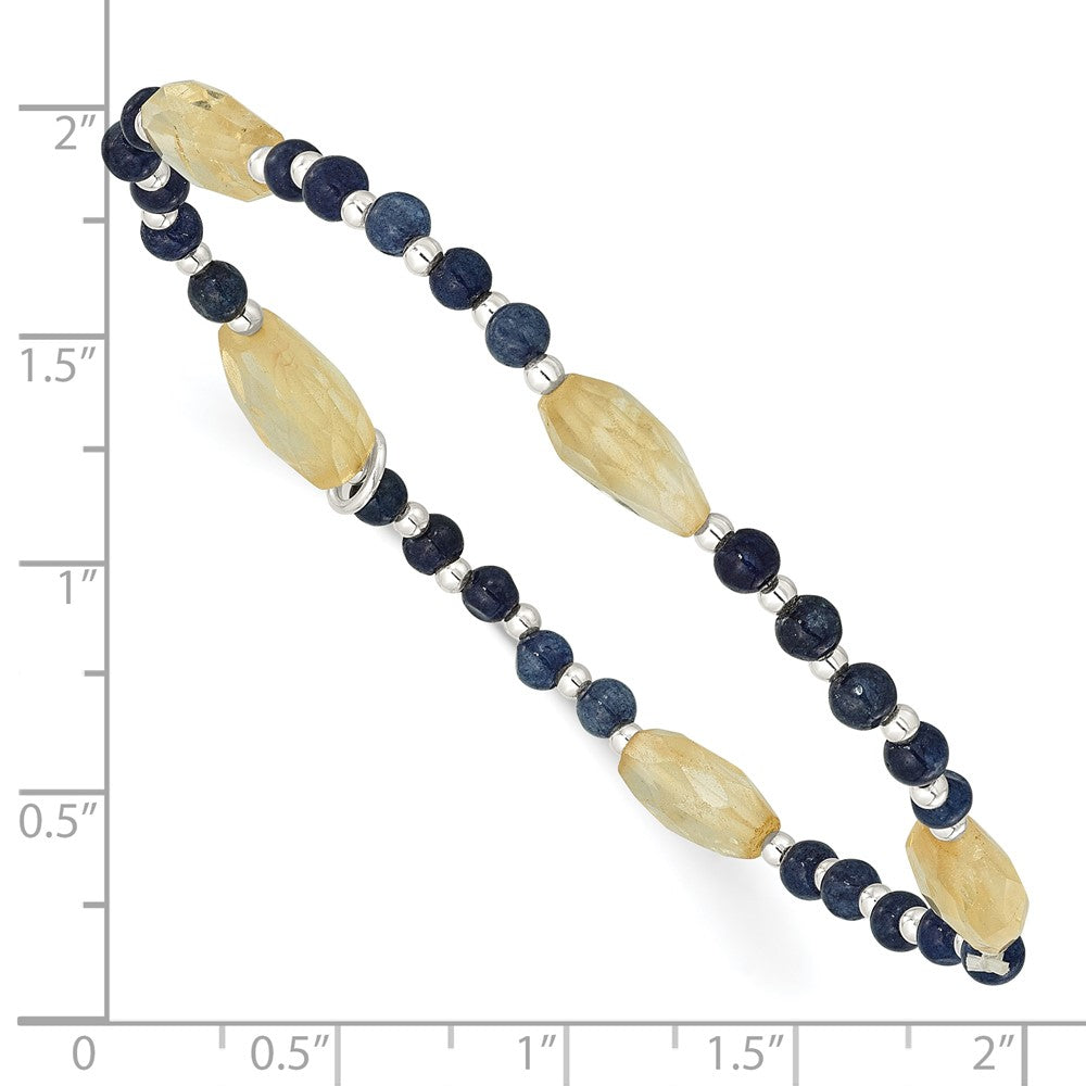 Sterling Silver Blue Agate and Citrine Stretch Bracelet