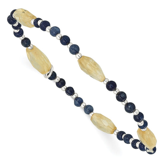 Sterling Silver Blue Agate and Citrine Stretch Bracelet