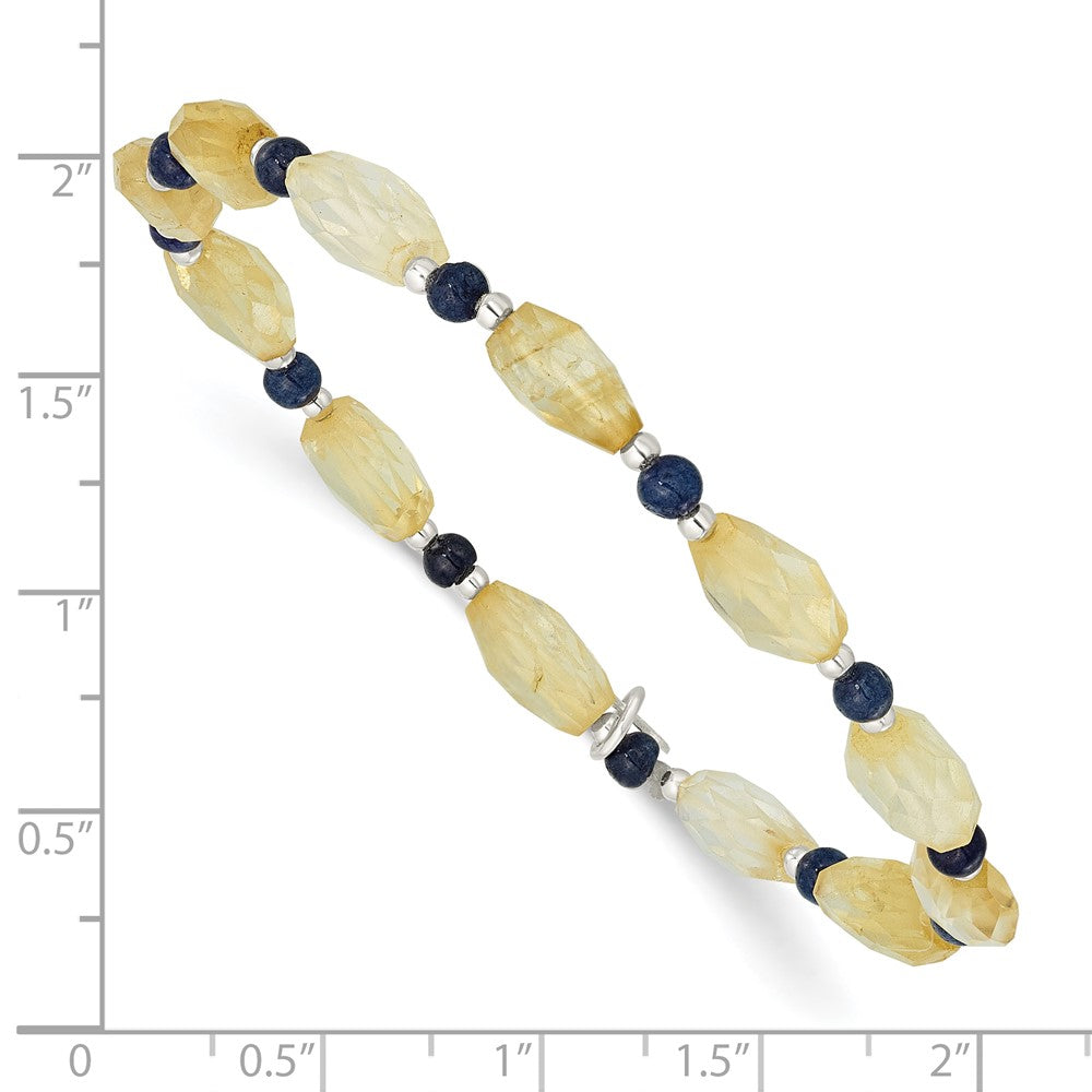 Sterling Silver Blue Agate and Citrine Stretch Bracelet