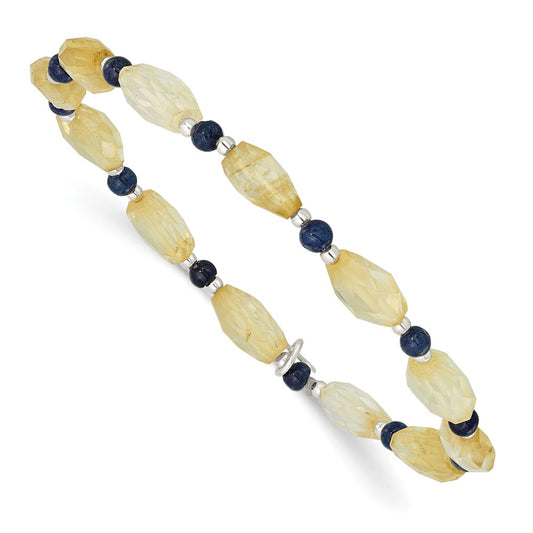 Sterling Silver Blue Agate and Citrine Stretch Bracelet
