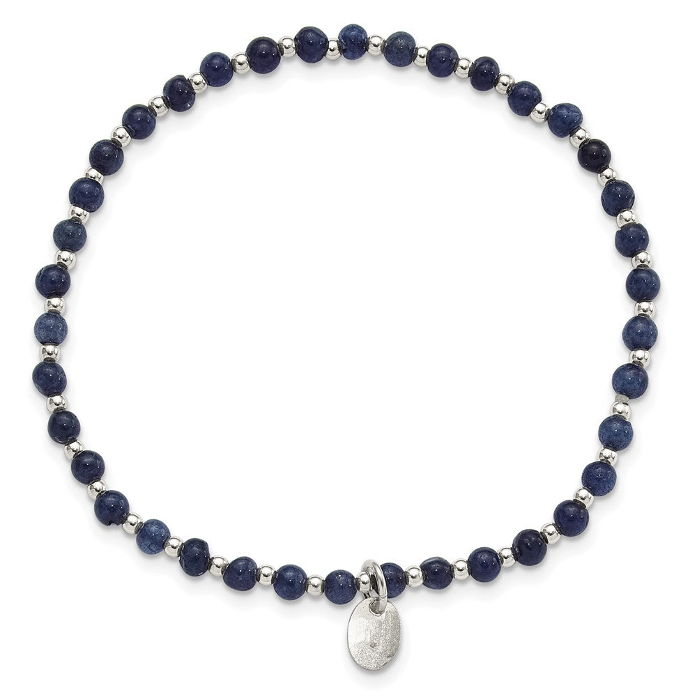 Sterling Silver 3.00mm Blue Agate Beaded Stretch Bracelet