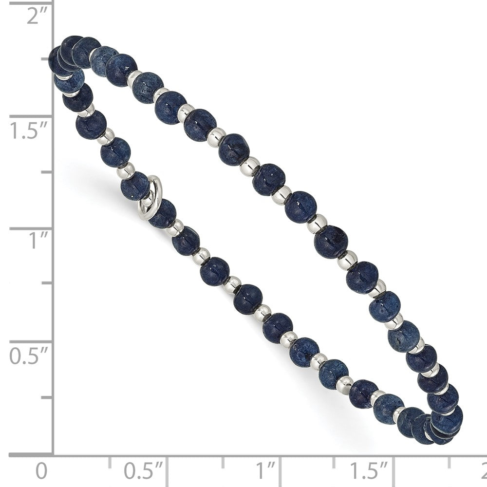 Sterling Silver 3.00mm Blue Agate Beaded Stretch Bracelet
