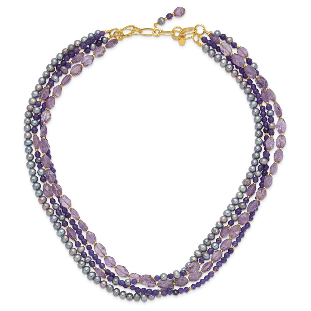 Sterling Silver Gold-plated Multi Stone Adj. 17in or 40in Necklace