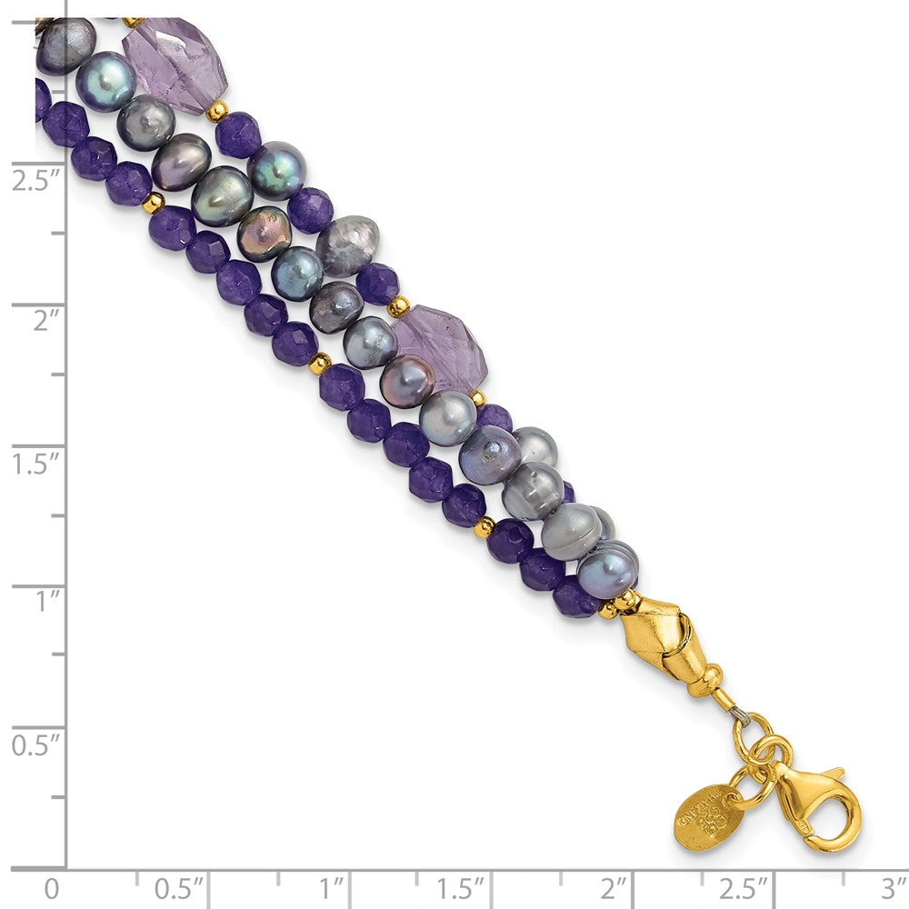 Sterling Silver Gold-plated FWC Pearl/Purple Quartz 1in ext. Bracelet