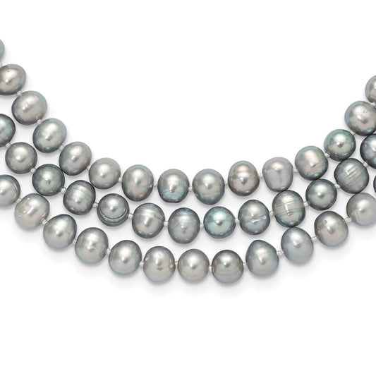 7-8mm Grey Near-Round Freshwater Cultured Pearl 76 inch Slip on Necklace