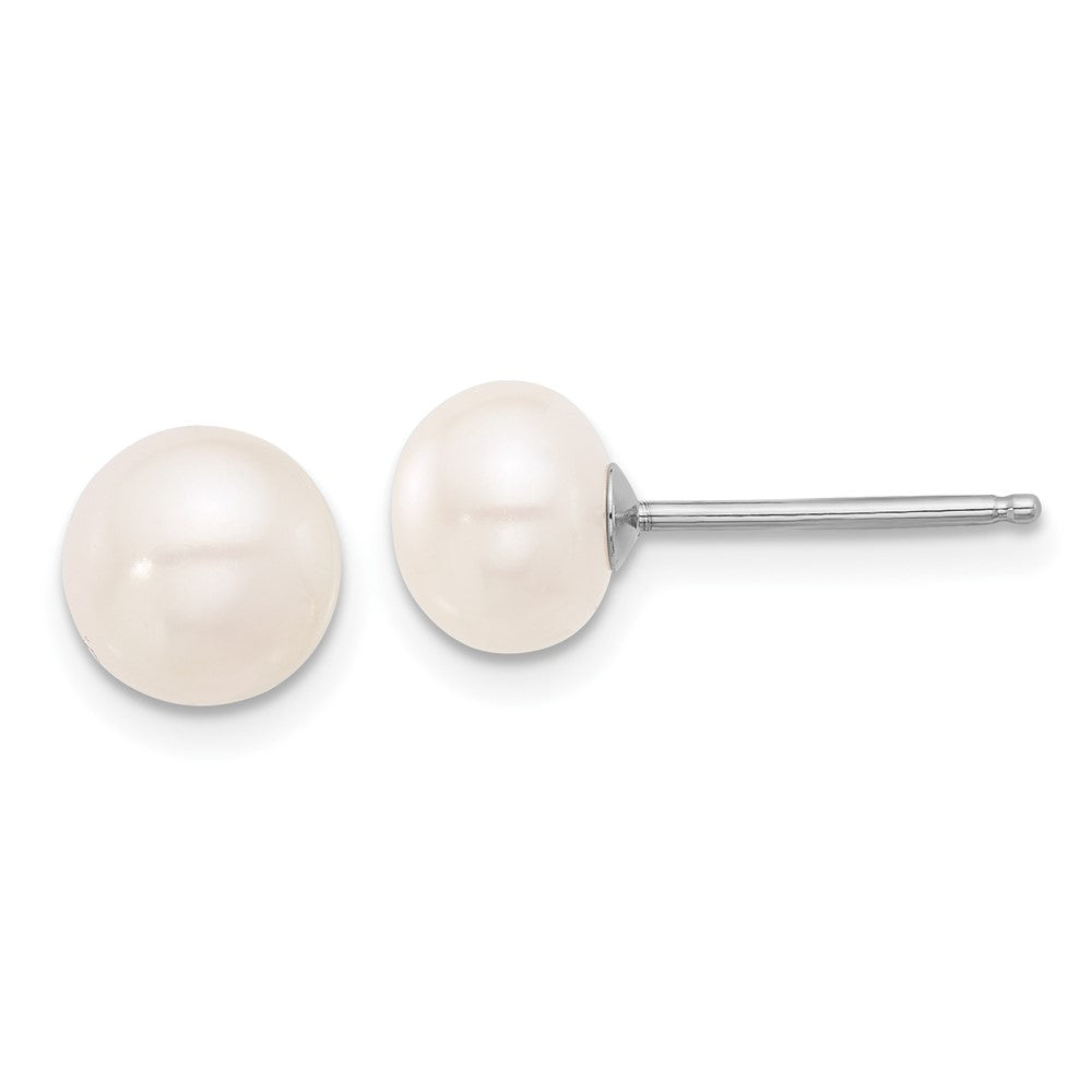 Sterling Silver Rhodium-plated 6-8mm White Near-Round Freshwater Cultured Pearl 18 inch Necklace and Post Earrings Set