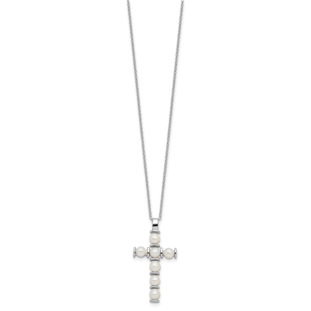 Sterling Silver Rhodium-plated 4-5mm FWC Pearl Cross 17in Necklace
