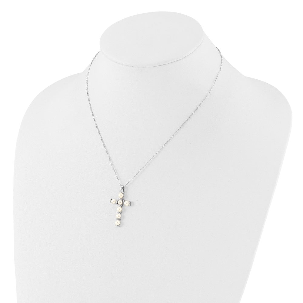Sterling Silver Rhodium-plated 4-5mm FWC Pearl Cross 17in Necklace