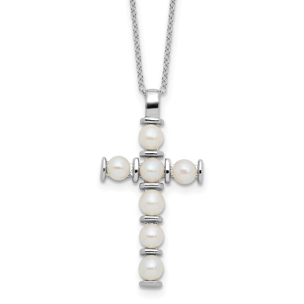Sterling Silver Rhodium-plated 4-5mm FWC Pearl Cross 17in Necklace