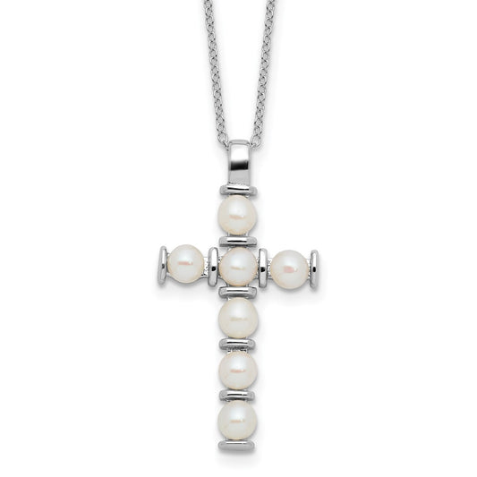 Sterling Silver Rhodium-plated 4-5mm FWC Pearl Cross 17in Necklace