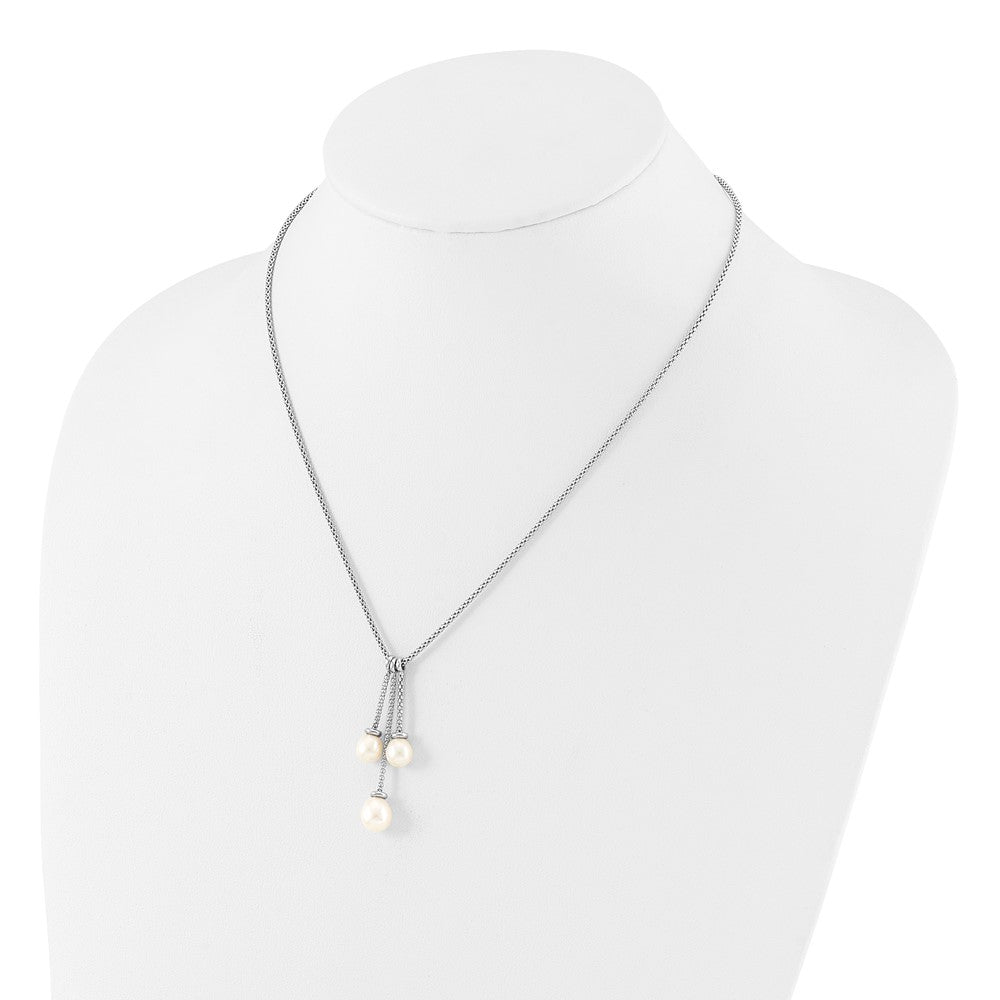 Sterling Silver RH-plated 6-8mm FWC Pearl Movable Dangles Necklace